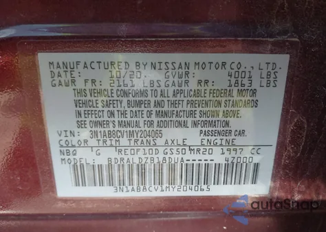 2021 Nissan Sentra Sv Xtronic Cvt from USA, damaged, VIN 3N1AB8CV1MY204065